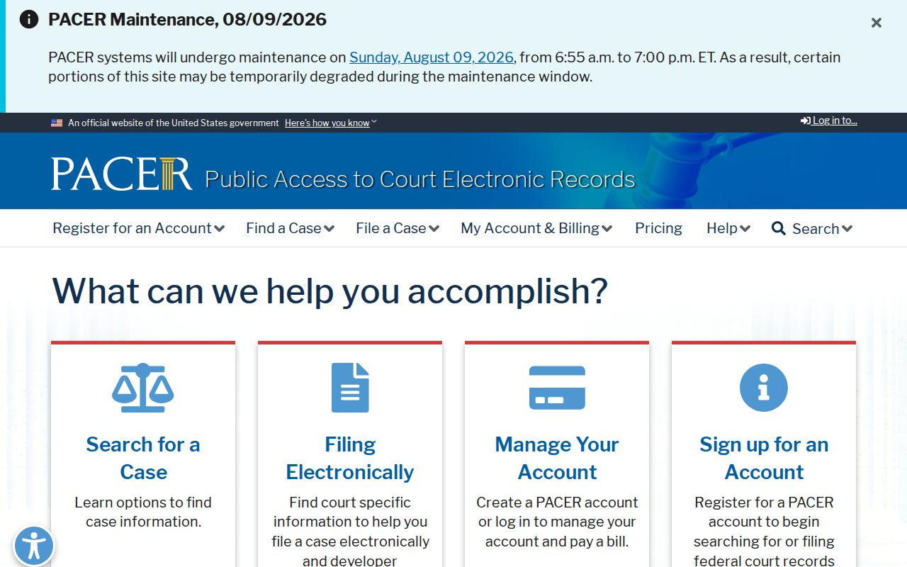 PACER federal criminal court records for matters beyond Pickens County