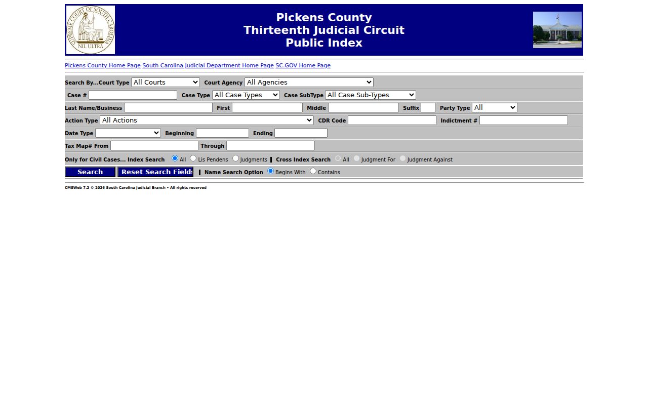Pickens County criminal court case search in Public Index