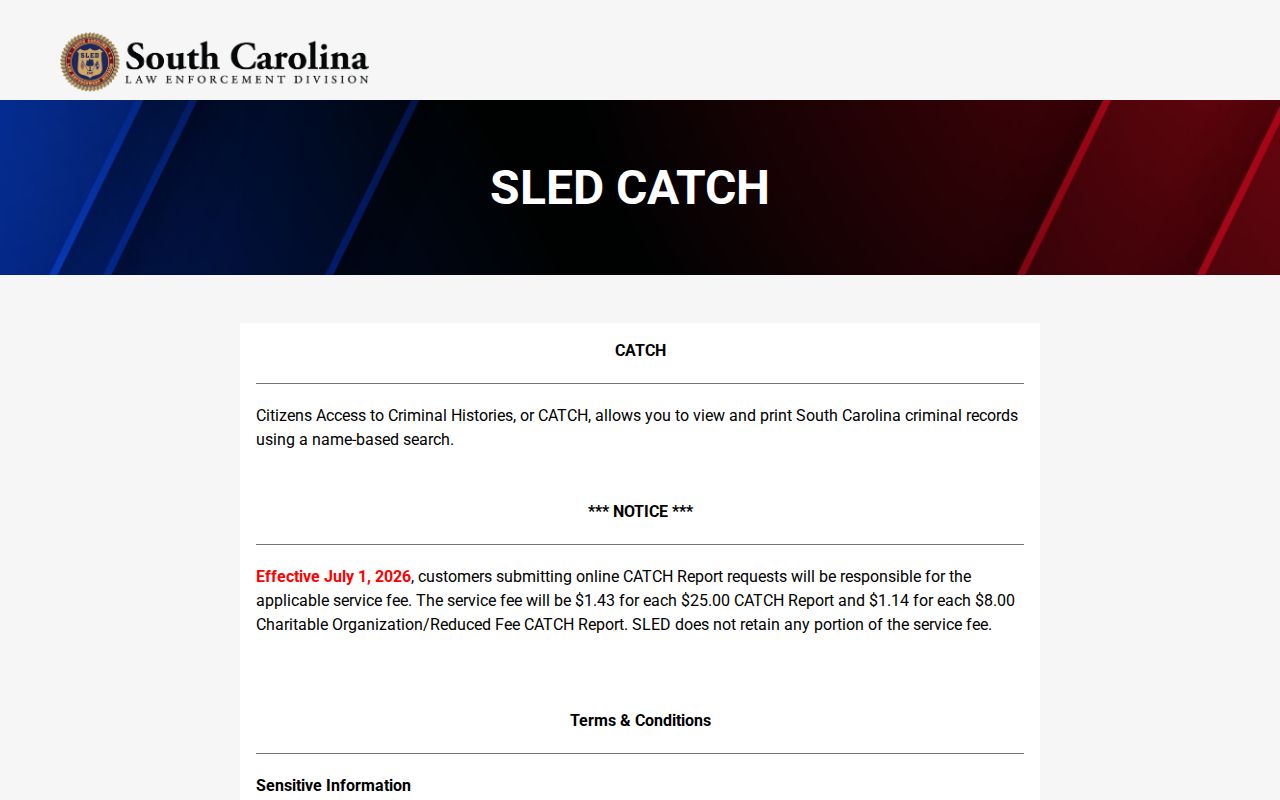 SLED CATCH search used to verify Pickens County criminal history